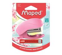 Maped Vivo - Mini grapadora Vivo rosa pastel con 400 grapas 26/6 - Cuerpo de material reciclado - Escobilla de grapas integrado - Compatible 24/6 y 26/6 - Conecta hasta 15 hojas