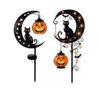 MAPHRWZ Solar Halloween Black Cat & Pumpkin Moon Garden Stake Light, Outdoor Weather Resistant LED Yard Decoration for Patio Walkway Porch