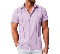 MAPICK Guayabera cubana para hombre, camisas casuales con botones, manga corta, camisa de vestir para verano, playa, mexicana, Púrpura claro, X-Large