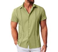 MAPICK Guayabera cubana para hombre, camisas casuales con botones, manga corta, camisa de vestir para verano, playa, mexicana, Verde pálido, XX-Large