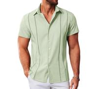 MAPICK Guayabera cubana para hombre, camisas casuales con botones, manga corta, camisa de vestir para verano, playa, mexicana, Verde claro, X-Large