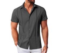 MAPICK Guayabera cubana para hombre, camisas casuales con botones, manga corta, camisa de vestir para verano, playa, mexicana, Gris oscuro, Medium
