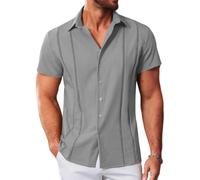MAPICK Guayabera cubana para hombre, camisas casuales con botones, manga corta, camisa de vestir para verano, playa, mexicana, Gris claro, Medium