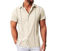 MAPICK Guayabera cubana para hombre, camisas casuales con botones, manga corta, camisa de vestir para verano, playa, mexicana, Beige, X-Large