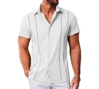 MAPICK Guayabera Cubana para Hombre, Camisas Casuales con Botones, Manga Corta, Camisa de Vestir para Verano, Playa, Mexicana, Blanco, XXX-Large