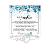 Mapileng Pulsera de corazón con estrella para mi hija de mamá y papá con mensaje sincero y caja elegante, regalo de joyería para mujeres de madre padre en graduación, cumpleaños, boda, Navidad y más