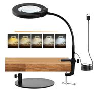 Mapille 10x Lupa con Luz y Soporte, 5 Temperaturas de Color LED de Lampara Escritorio, Ajustables Lámpara de Aumento para Costura, Reparación, Lectura, Trabajo Manual (2 en 1)