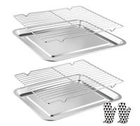 Mapille Bandeja Horno Acero Inoxidable, Bandeja Horno con Rejilla Enfriamiento y Guantes Hornear, Bandeja Asar Rectángulo, Juego de Bandeja Cocina para Hornear, Asar, Escurrir las Verduras, 40x30x2CM