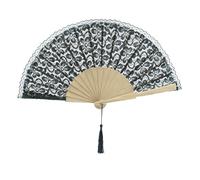 MAPIMANIA - abanicos de Madera Plegables para Bolso con Encaje Azul Petroleo, Plegable Abanico pequeño Bolso, Mini Ventilador de Mano para Boda