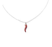 MAPIMANIA - Collar mujer y hombre personalizado color plata, cadena acero inoxidable con colgante cuerno rojo buena suerte, regalos originales