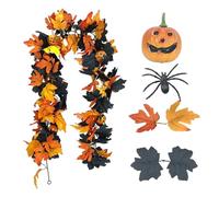 Maple Garland, Fall Decor, 150g Halloween Wreath, Flexible Pumpkin Leaf Vine Decoration, Rustic Hanging Accent for Mantel Porch Tabletop Door Fireplace Window Indoor Outdoor Display