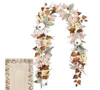 Maple Leaf Wreath - 5.9ft Farmhouse Fall Garland with White Pumpkins | Artificial Leaf Vine Pendant For Thanksgiving, Halloween, Mantle & Table Decoration