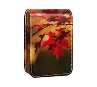 Maple Leaves - Estuche portátil para pintalabios para viajes, mini caja de almacenamiento de lápiz labial con espejo para mujeres y mujeres, bolsa de cosméticos de cuero, Varios colores, 9.5x2x7 cm/3.7x0.8x2.7 in