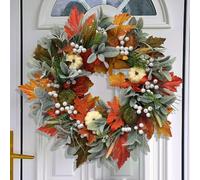 Maple Leaves Wreath - 50cm Fall Wreath | Colorful Fall Festive Autumn Garland with Pumpkins and Maple Leaves, Door or Wall Decoration for Thanksgiving, Porch, Fireplace, Party, or Wedding Disp