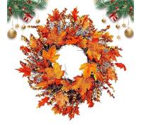 Maple Leaves Wreath - Autumn Fall Door Decor 17.7 Inch | Artificial Fall Pumpkin Wreath with Maple Leaves and Berries, Perfect for Indoor or Outdoor Door, Porch, Patio, Farmhouse Mantel, Wedding, Than
