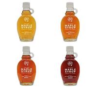 MapleFarm: jarabe de arce puro. Pack degustación 4 variantes: ORO - ÁMBAR - OSCURO - MUY OSCURO. Categoría A, dorado, ámbar, oscuro, muy oscuro. Pack de 4 botellas de 250g