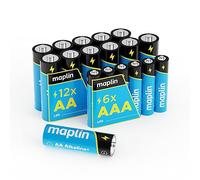 Maplin 12 Pilas alcalinas AA LR6/6 AAA LR03 de 1,5 V, 7 años de Vida útil, Alto Rendimiento