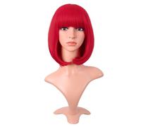 MapofBeauty 12 Pulgada/30 cm Corto Lacio Bob Pelucas Con Flequillo Sintética Heat Resistente Normal Peluca (Brillante Rojo)