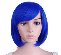 Mapofbeauty 12 Pulgadas/30cm Recta Corta Peluca Flequillo Lateral (Azul Marino)