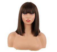 MapofBeauty 12 pulgadas/30 cm recto Bob con flequillo plano corto colorido sintético fibras de pelo sintético Cosplay fiestas peluca (marrón)