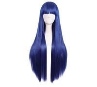 MapofBeauty 80cm/ 31 pulgada largo lacio seorita lacio anime traje Pelucas (oscuro azul/negro)