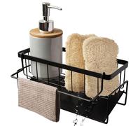 Mapouji | Soporte para Estropajo y Esponja de Cocina Acero Inoxidable | Organizador Fregadero Negro Compacto Sink Holder | Escurridor Porta Accesorios Escurre Trapos | Estropajero Sponge Drainer Rack