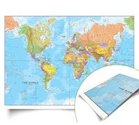 Maps International - Mapa del mundo, papel artístico de seda, formato plegado, actualizado 2025, 84,1 cm (ancho) x 59,4 cm (alto)