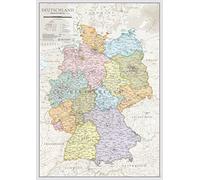 Maps International Mapa político de Gran Alemania - Mapa de Alemania - Póster de pared, detalle cartográfico, 16 estados alemanes están delimitados por colores - 84 x 119 cm