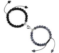 MAQDDO Pulseras de distancia, 2 piezas/juego, pulsera trenzada con cuentas piedra, brazalete ajustable imán corazón for amantes, joyería for amigos para Decoración(Matte-Weathered)