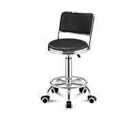 MAQDDO Round Rolling Stool with Foot Rest PU Leather Height Adjustment Modern Industrial Swivel SPA Salon Tattoo Work Massage para Doméstico(Black with Backrest)