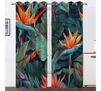 MAQUE Cortinas Salon Dormitorio Ave del ParaíSo Hoja Verde 3D Cortinas Salon Opacas Estampadas Cortina Opaca Termica Aislante con Ojales 2 Piezas 110x215 Cm