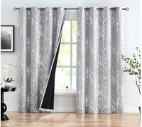 MAQUE Plata Cortinas Salon Dormitorio Rama de áRbol 3D Cortinas Salon Opacas Estampadas Cortina Opaca Termica Aislante con Ojales 2 Piezas A 140 x L 225 cm