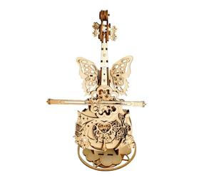 Maqueta de latas de música, caja de música de violín de madera, rompecabezas 3D, juego de construcción hecho a mano con decoración de mariposas para niños y niñas