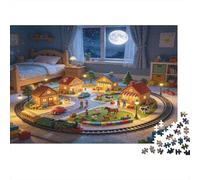 Maqueta Pueblo Tren Miniatura Puzzle de 1000 Piezas Papel para Adultos Escena Nocturna Dormitorio Puzzle para Toda la Familia Relajación Decoración Regalo 70x50cm/1000pcs