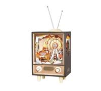 Maqueta Televisión Vintage Madera, Caja Música Mecánica Noria Giratoria, Puzzle 3D Adultos, Adorno Decorativo Retro, Regalo Coleccionable Carnaval