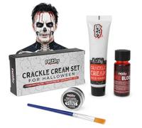Maquillaje Agrietado Halloween Kit I Sangre Falsa, Pintura, Pincel | Tres capas en una caja: piel que se rasga, huecos oscuros debajo y salpicaduras rojas frescas encima.