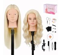 Maquillaje Cabeza de Maniquí, TopDirect 66cm 70% Cabello Humano Real Practicas Formación Muñeca de la Cosmetología para Peluquería, Cabeza de Muñeca con Soporte de Mesa + Extensiones de Cabello
