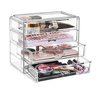 Maquillaje cosmético de acrílico® Sorbus y de exhibición de la joyería de la caja de almacenamiento - 4 cajones grandes - ahorro de espacio, con baño de acrílico con gran para labios, ojos revestimiento, esmalte de uñas, cepillos, joyería y más