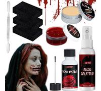 Maquillaje de Halloween, Kit de Cera para Cicatrices, Halloween Maquillaje Kit, Sangre Falsa, Cera de Maquillaje, Esponja, Raspador ect, Maquillaje para Halloween Zombie Vampiro de Cicatrices Falsas