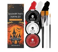 Maquillaje de Halloween, Pintura para Cara y Cuerpo en , Negro y Rojo con Pinceles, Set de Maquillaje para Fiestas Temáticas Espectáculos Casas Encantadas