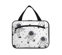 Maquillaje de viaje con gancho para colgar de astronauta con líneas simples, bolsas esenciales de diseñador para artículos de tocador para hombres, cruceros, maletín para maquillaje, Astronaut Doodle