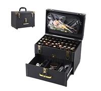 Maquillaje De Viaje Makeup Organizer Impermeable Maletín para Maquillaje Manicura, Estuche para Esmalte De Uñas, Estuche Cosmético con Espejo, Negro 1 Pieza, 35,5x24,5x26,5 Cm (Color : Black Without