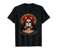 Maquillaje Facial de Esqueleto de Calavera Floral Catrina Camiseta