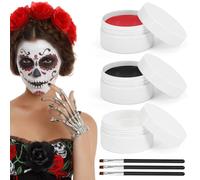 Maquillaje Halloween, 150g Pintura Cara Halloween, Maquillaje Blanco Negro Rojo, Pintura de Vampiro Zombie Payaso Fantasmas Esqueleto, Makeup para Teatral Halloween Carnaval Fiesta