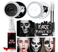 Maquillaje Halloween, Maquillaje Halloween Blanco y Negro, Pintura Cara Halloween, Kit Maquillaje Halloween, Kit de Pintura Corporal de Cara en Blanco y Negro para Halloween Art Theatre Cosplay Clown