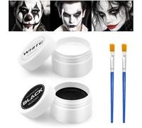 Maquillaje Halloween, Pinturas Corporales Blanco y Negro 100g con 2 Pinceles, Pintura Facial Halloween,¡ideales para zombis, vampiros, monstruos y cosplay