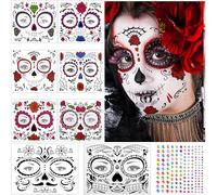 Maquillaje Halloween Tatuajes Temporales Adultos: Tatuajes Halloween NiñOs Mujer Maquillaje Catrina Pegatinas Cara Halloween, Tatuajes Temporales Halloween Dia De Muertos Tatoos Temporales Stickers