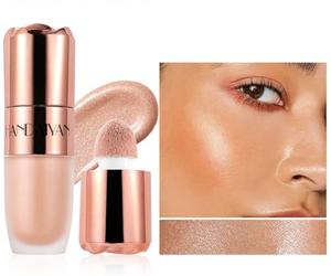 Maquillaje Iluminador Líquido, Bronzer Iluminador Facial con Aplicador de Cojín, Acabado Brillante Natural, Maquillaje Iluminador Facial en Crema Suave y Ligera #Eros