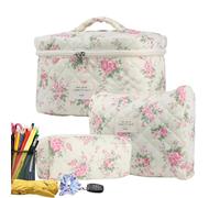 Maquillaje - Juego De Poliéster De 3 Piezas Estilo Algodón | Organizador De Inodoro Floral | Linda Cosmética | Bolsas De Aseo De Viaje Con Flores Para Mochila, B, riferimento alla