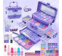 Maquillaje para Niñas - 57 Pcs Lavable Maletin Set Maquillaje para Niñas, Juguetes Kit Tocador para Niño, Regalo de Princesa Cumpleaños y Navidad 3 4 5 6 7 8 9 10 Años (Violeta Profunda y Clara)